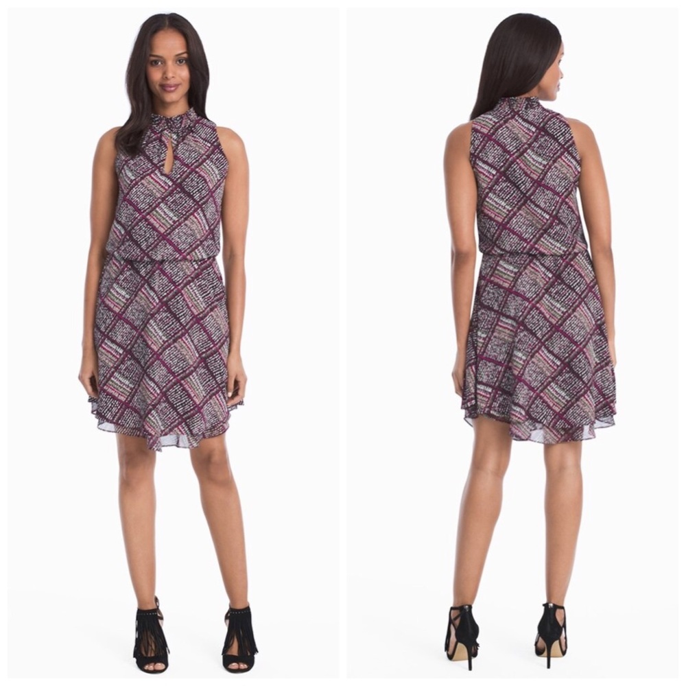White House Black Market WHBM | High Neck Blouson Dress